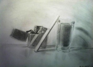 zapalovac, cigareta, sklenice